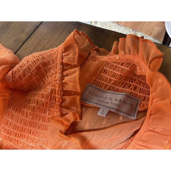Double D Ranch Orange Ruffle Smocked Maxi Prairie Dress Large Whimsical - Picture 11 of 15